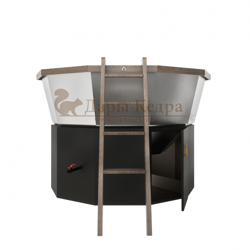 Банный чан из нержавеющей стали Ø-2350 на подставке с ветрозащитой и печью СТ3 Банный чан из нержавеющей стали Ø-2350 на подставке с ветрозащитой и печью СТ3